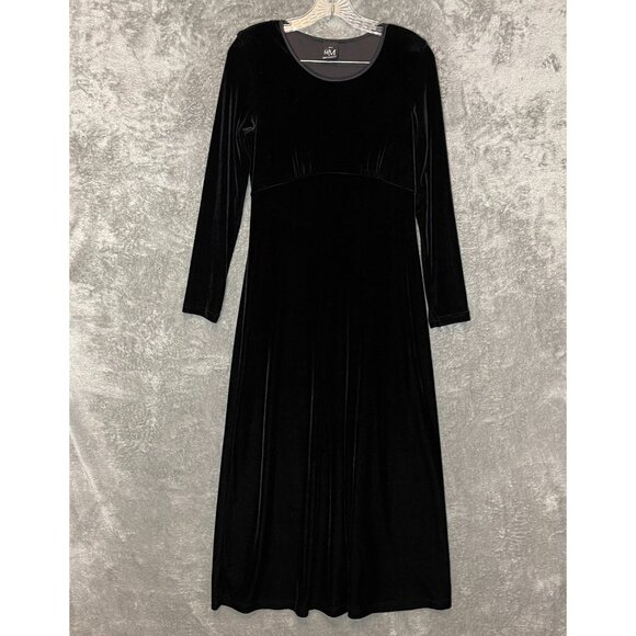 Women Classy Whimsigoth Witchy Dark Romantic Black Velvet Maxi Dress S* - Picture 1 of 11